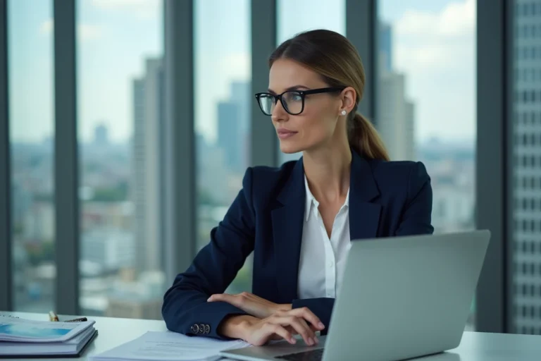 Femme d'affaires concentrée dans un bureau moderne