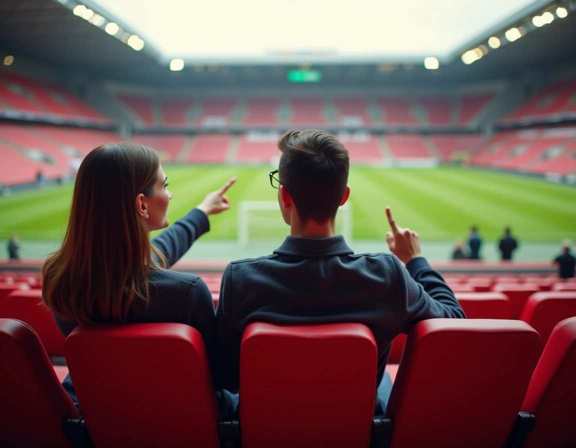 Couple installé dans les sièges VIP au bord du terrain du Stade Pierre-Mauroy lors d'un match
